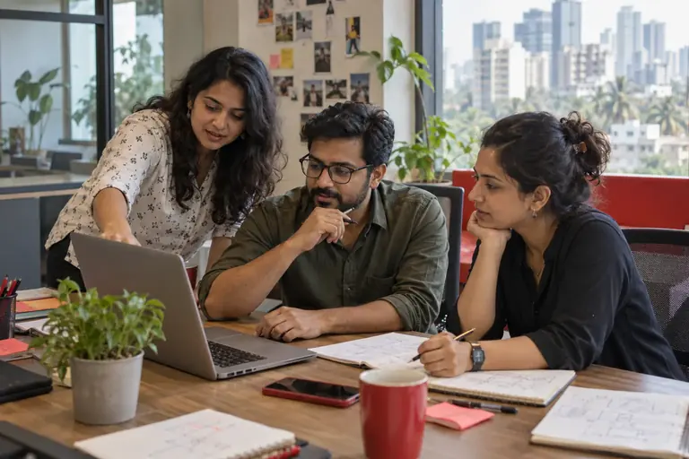 Illustration of Indian business professionals planning digital growth together